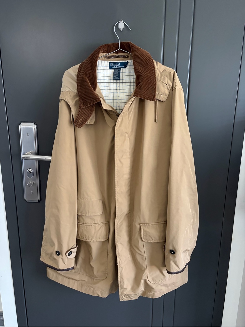 Polo by Ralph Lauren Tan Trench Coat Field Parka with Brown Corduroy Collar